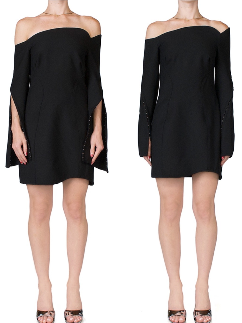 Anna October Margot Black Asymmetrical Neck Adjustable Long Sleeve Mini Dress  M
